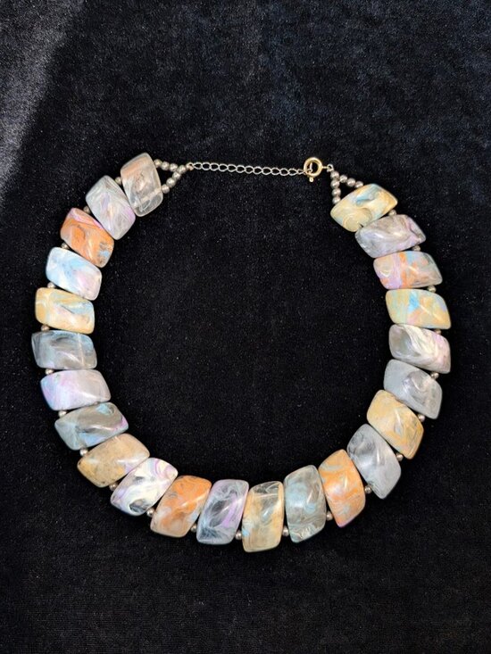 Jewelry - Multicolor Marbled Resin Faux Angled Stone Statement Choker Round Necklace